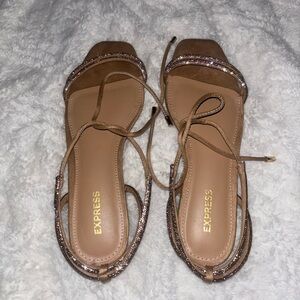 Express Tan and Gold rhinestone Strappy Sandals
